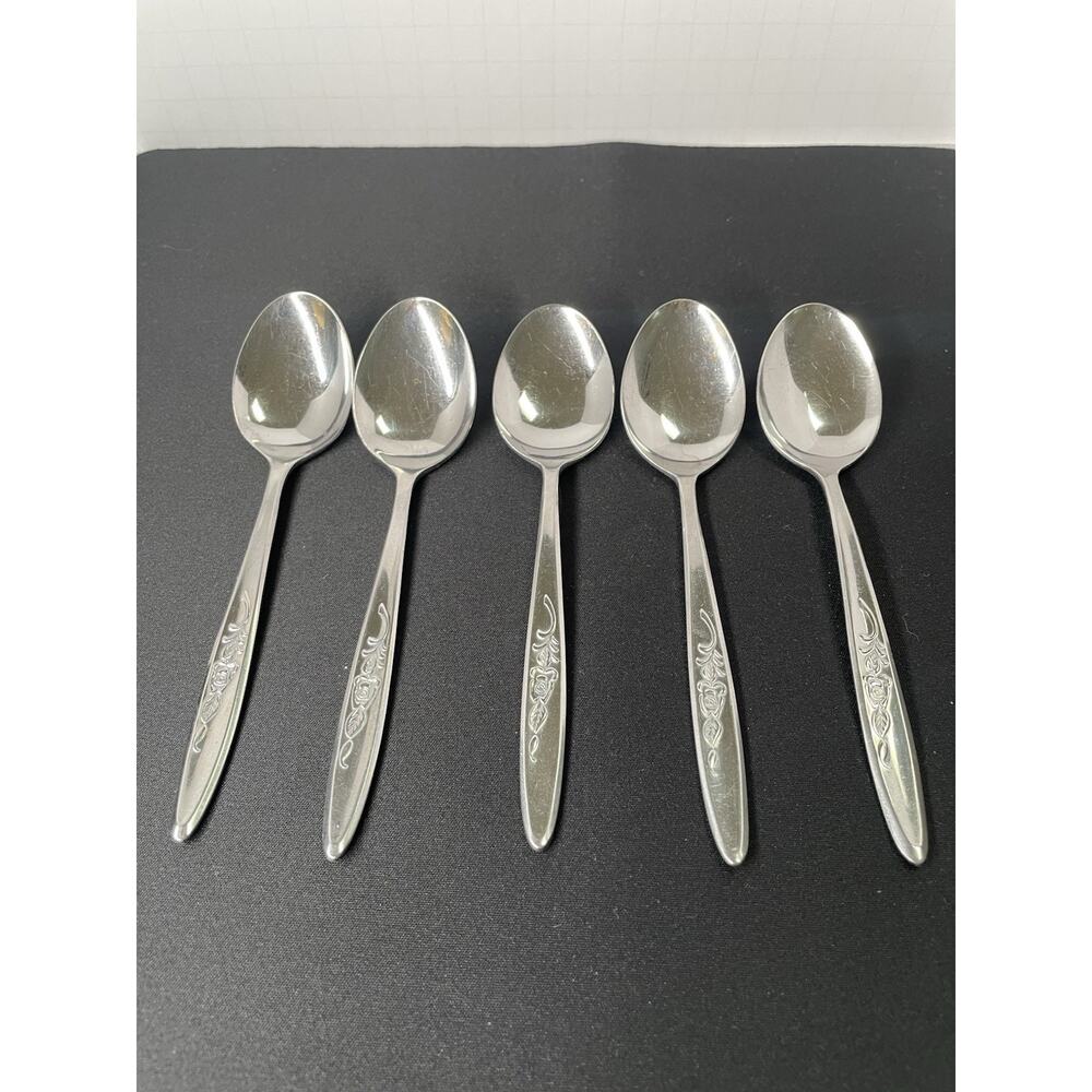 Vintage 6” Regent Rose Stainless Dessert Teaspoon Flatware Spoons. Made in Japan
